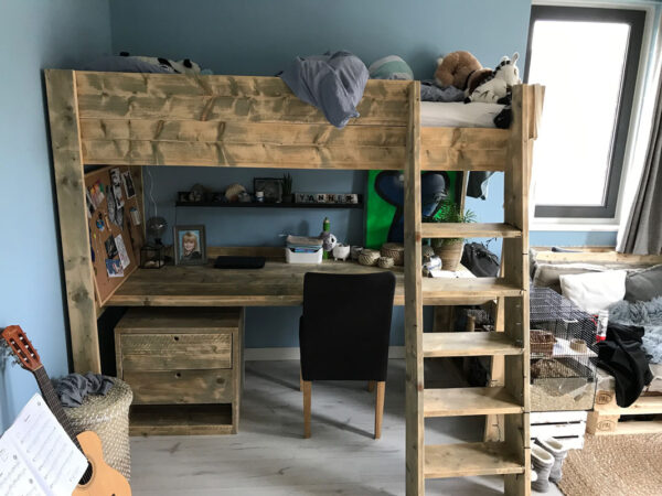 Steigerhouten hoogslaper met bureau - Afbeelding 2