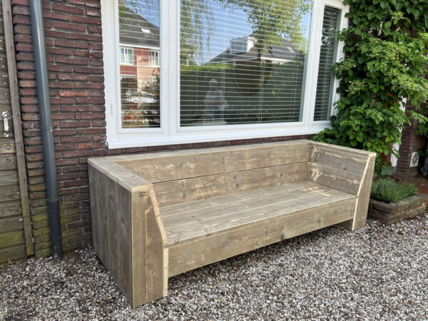 Rechte steigerhouten bank met schuine armleuningen - Afbeelding 3