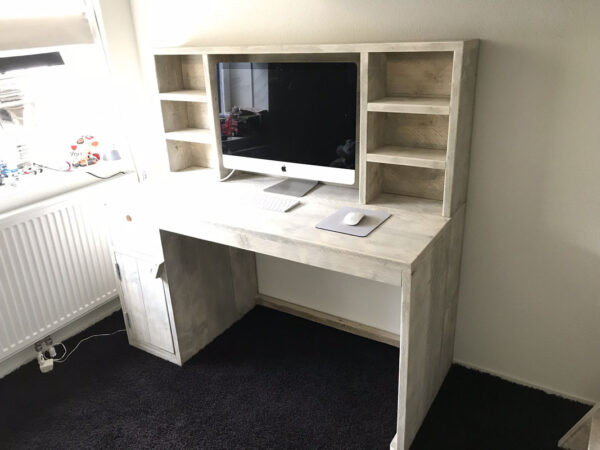 Steigerhouten bureau met kastje en lade - Afbeelding 3