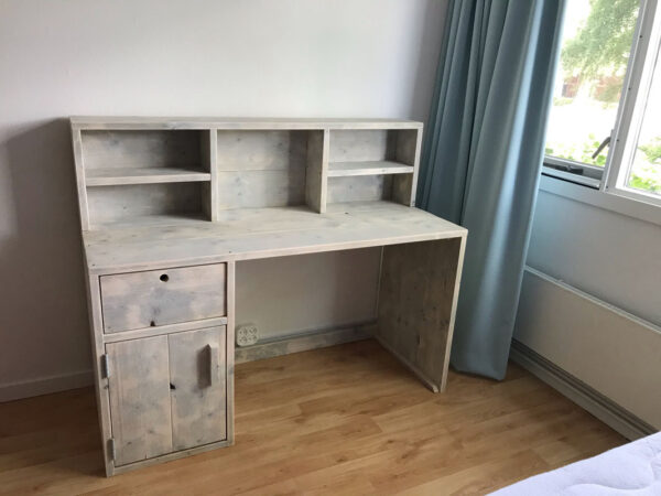 Steigerhouten bureau met kastje en lade - Afbeelding 2