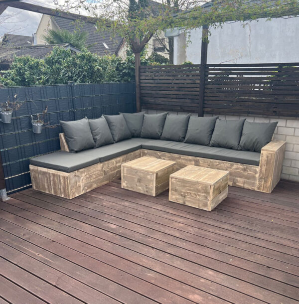 Steigerhouten hoekbank met chaisse longue