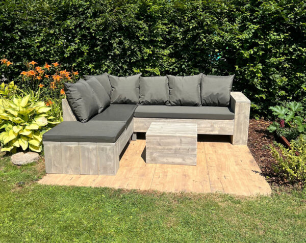 Steigerhouten hoekbank met chaisse longue - Afbeelding 3