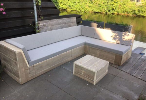 Steigerhouten hoekbank met schuine arm/ open - Afbeelding 7