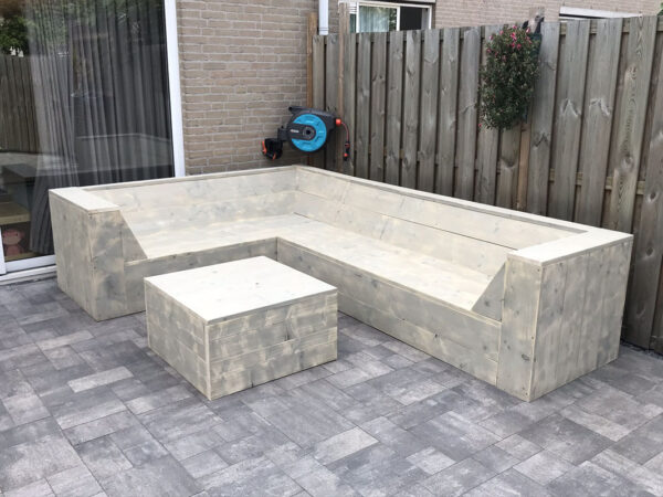 Steigerhouten hoekbank met schuine arm/ open - Afbeelding 6