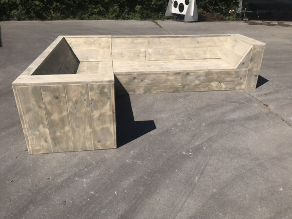 Steigerhouten hoekbank met schuine arm/ open - Afbeelding 4