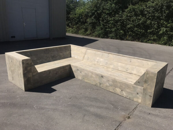Steigerhouten hoekbank met schuine arm/ open - Afbeelding 3