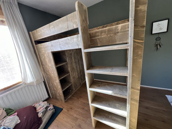 Steigerhouten hoogslaper met opbergkast - Afbeelding 2