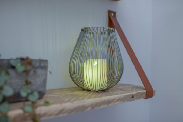 Steigerhouten wandplank met leren riem - Afbeelding 4